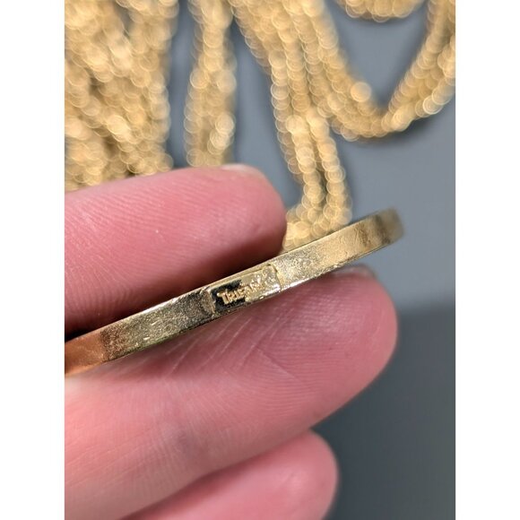 VTG Trifari Emperor Napoleon Green Enamel Round Pendant‎ Double Chain Necklace - Picture 6 of 7